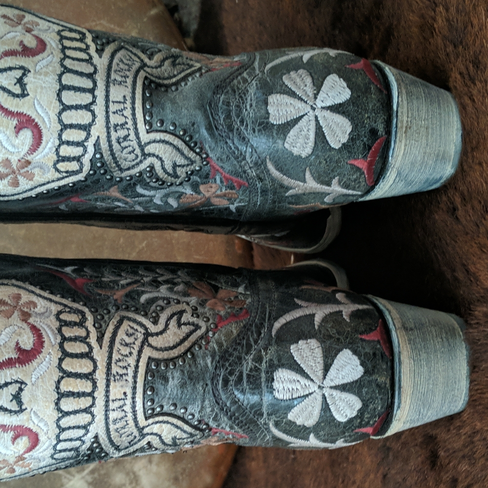 CORRAL E1587 distressed charcoal leather embroidered sugar skull boots sz 7 NWT - Picture 6 of 16